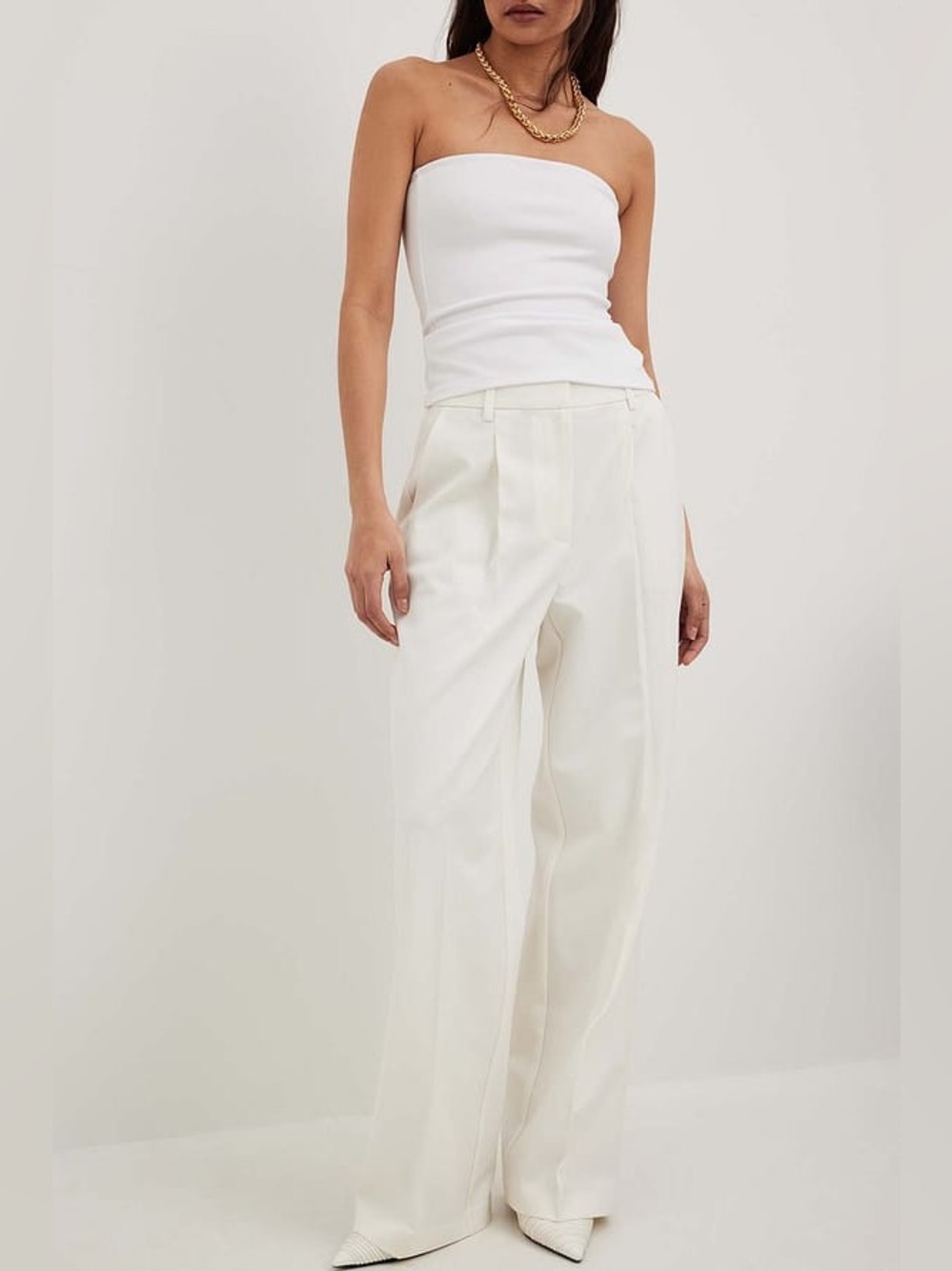 NA-KD Heavy High Waist Suit Pants White Wide Leg Trousers EU 34 NWT